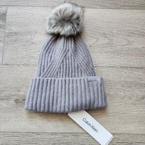 Calvin Klein Gray Pom-Pom Beanie Hat Knit One Size